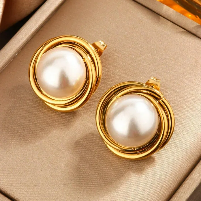 Earrings - Stainless Steel Pearl