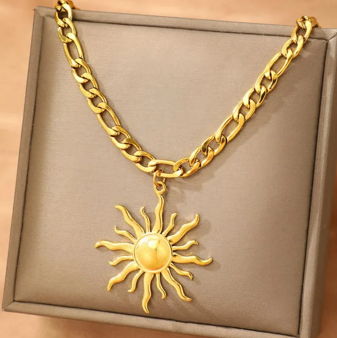 Necklace - Stainless steel Sunflower